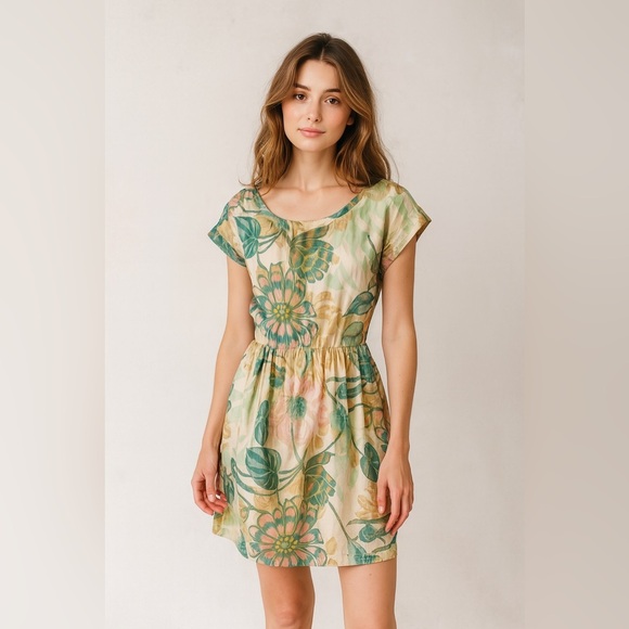 H&M Conscious Floral Metallic Print Lined Dress - Picture 1 of 5